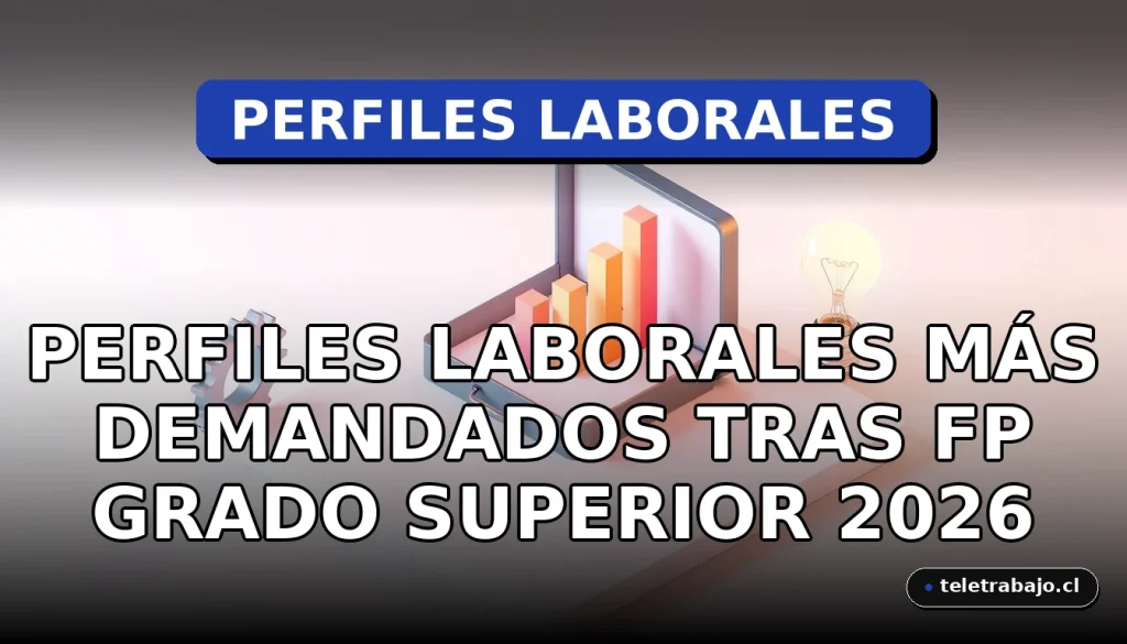 Perfiles laborales más demandados tras FP Grado Superior en 2026 ilustrados con elementos corporativos abstractos.