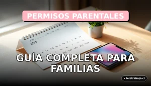 Guía completa sobre permisos parentales y conciliación familiar en 2026, con un calendario y un móvil mostrando gráficos.