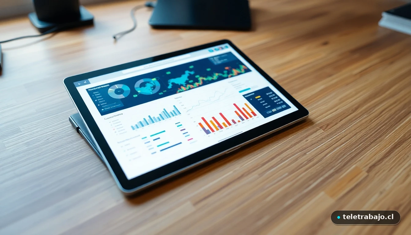 Panel de control abstracto de ciberseguridad mostrando gráficos de red en colores vibrantes sobre una tablet.