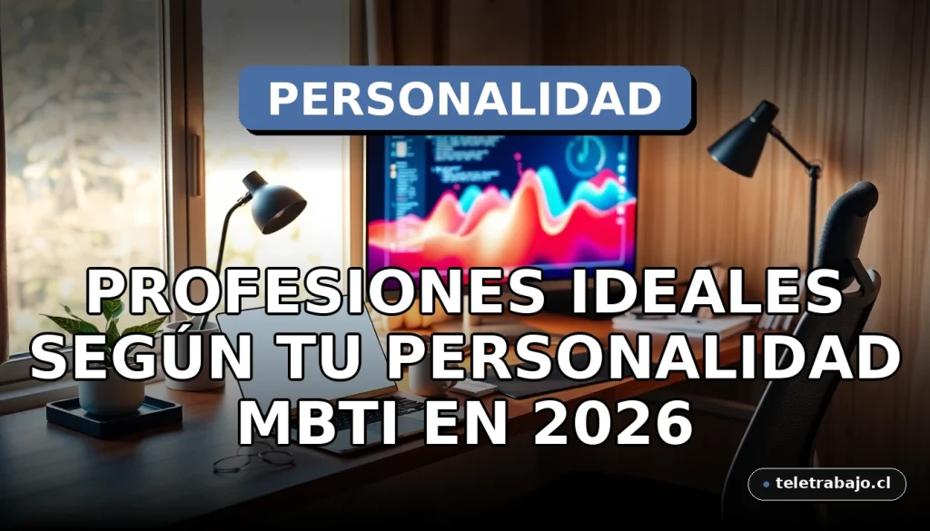 Un escritorio de oficina en casa moderno y acogedor con un portátil, gráficos abstractos en la pantalla y plantas, ilustrando el concepto de profesiones ideales según el tipo de personalidad MBTI.