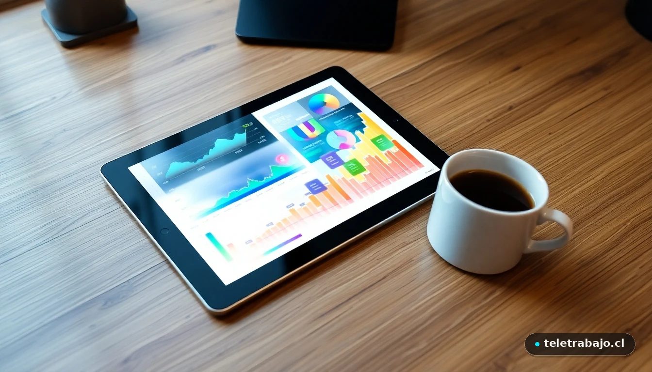 Visualización abstracta de datos de crecimiento científico del programa ATRAE en una tableta moderna