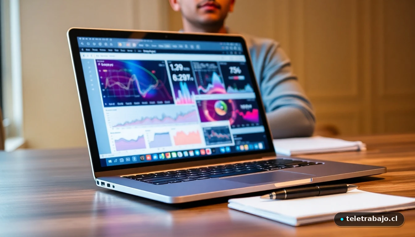 Joven emprendedor analizando datos y oportunidades de la red YLAI en su portátil.