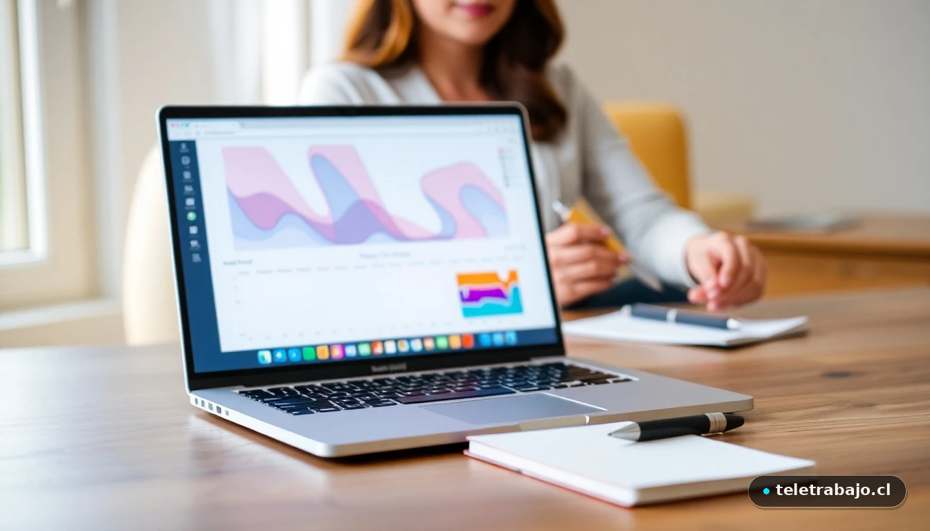 Recepcionista virtual trabajando desde su oficina en casa con herramientas digitales en 2026