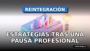 Estrategias de reintegración laboral tras una pausa profesional, ilustración corporativa abstracta minimalista.