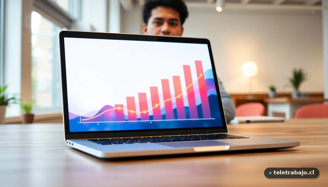 Gráfico abstracto de datos sobre retención de talento y rotación laboral en una pantalla de portátil