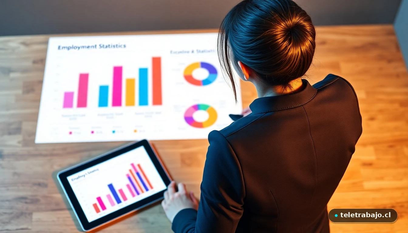 Infografía moderna con gráficos de colores mostrando datos de empleo femenino en diferentes sectores en España.