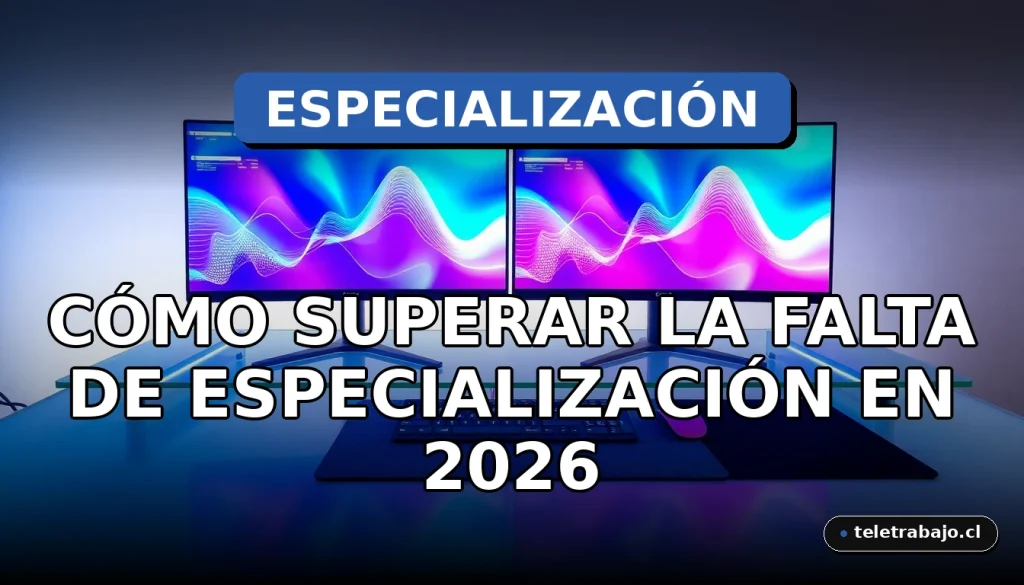 Un escritorio de oficina moderna con dos monitores que muestran gráficos abstractos de colores, simbolizando el desarrollo de habilidades especializadas en 2026.