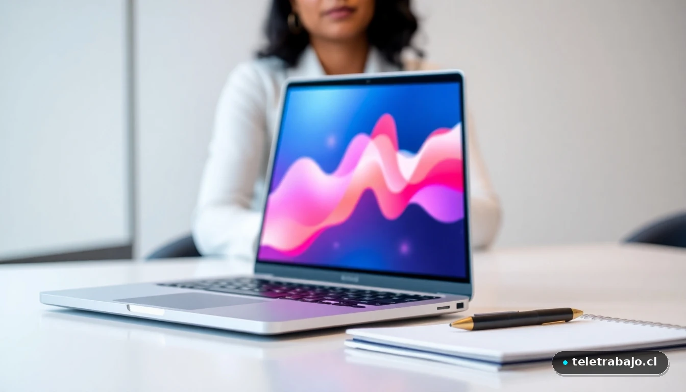 Escritorio moderno con visualización de datos abstractos sobre dinámicas laborales, concepto síndrome abeja reina.