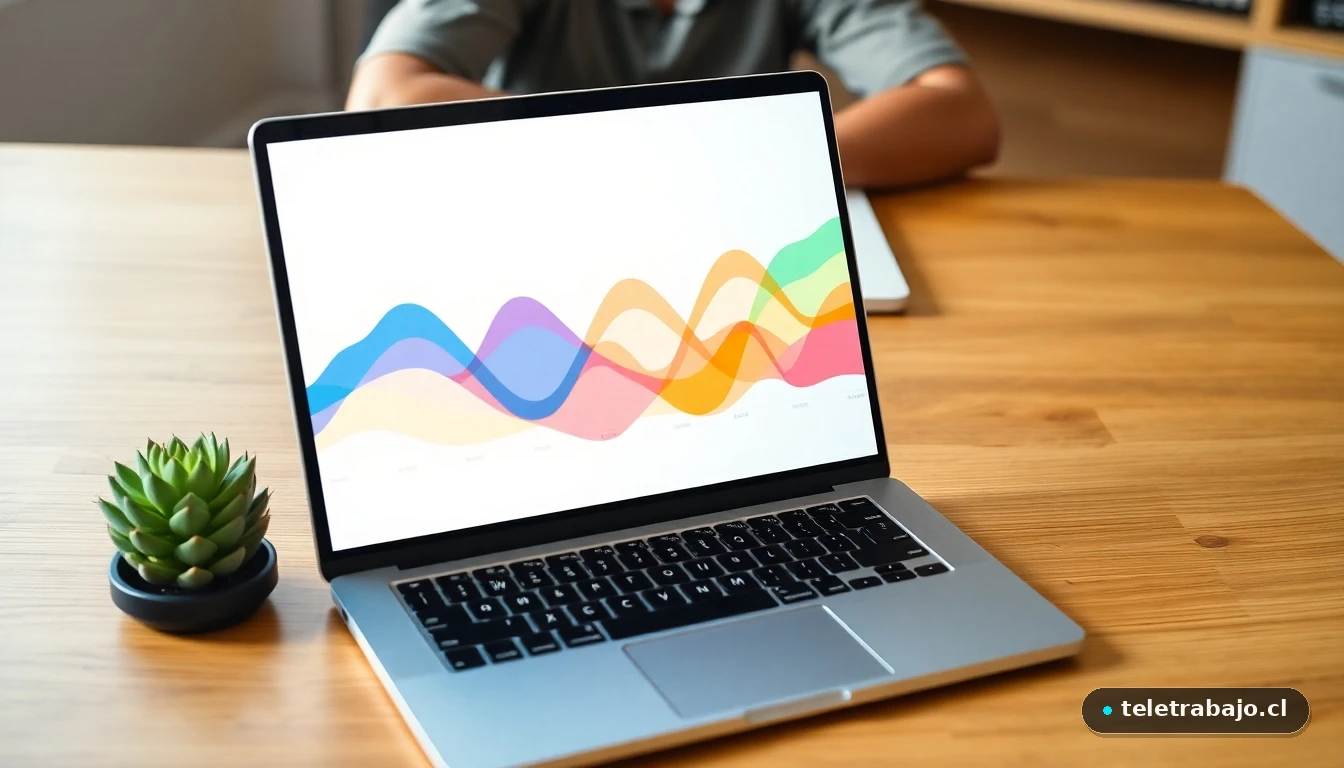 Representación visual abstracta de datos sobre estrés y productividad laboral en una oficina moderna.