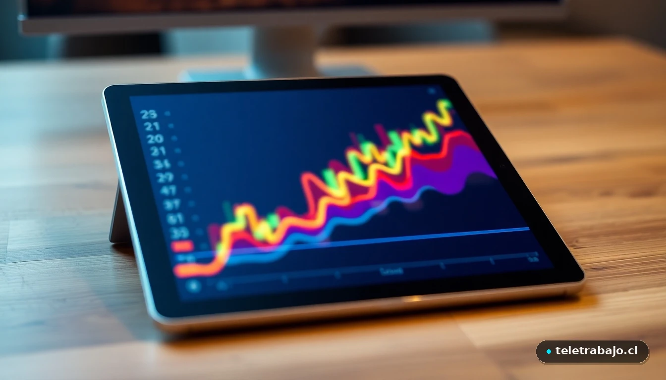 Gráfico abstracto de tendencia alcista en colores vibrantes que representa el crecimiento del salario mínimo interprofesional.