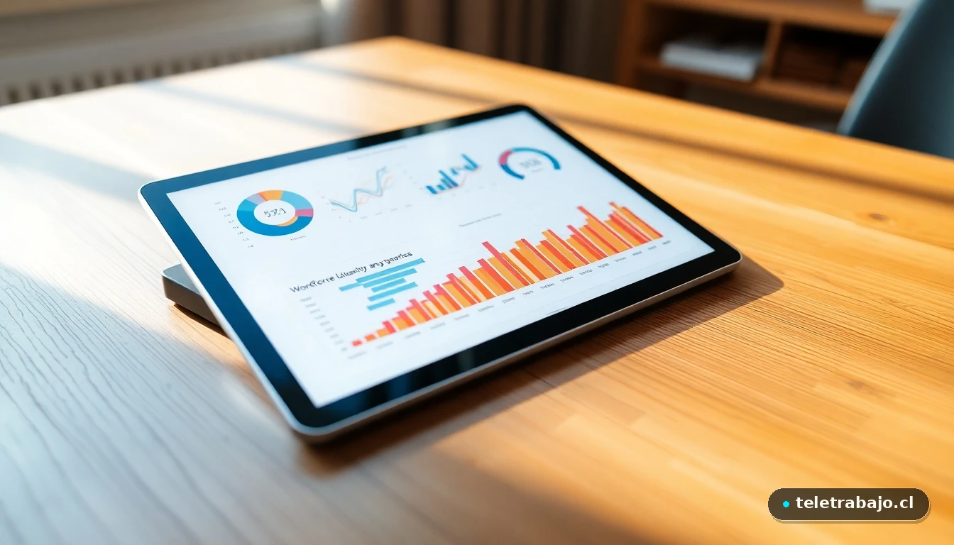 Visualización abstracta de datos sobre diversidad generacional y ventajas del talento experimentado en una tableta.