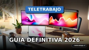 Guía definitiva para encontrar trabajo remoto bilingüe en 2026, mostrando una moderna configuración de oficina en casa sin personas.