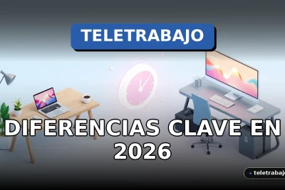 Diferencias conceptuales entre teletrabajo y trabajo remoto ilustradas en un entorno corporativo abstracto y moderno.