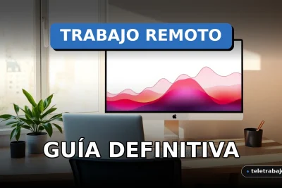 Guía definitiva para conseguir trabajo remoto sin experiencia en 2026, con un escritorio moderno y minimalista en casa.