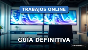Guía para encontrar trabajos online sin experiencia en 2026, mostrando un moderno espacio de trabajo digital.