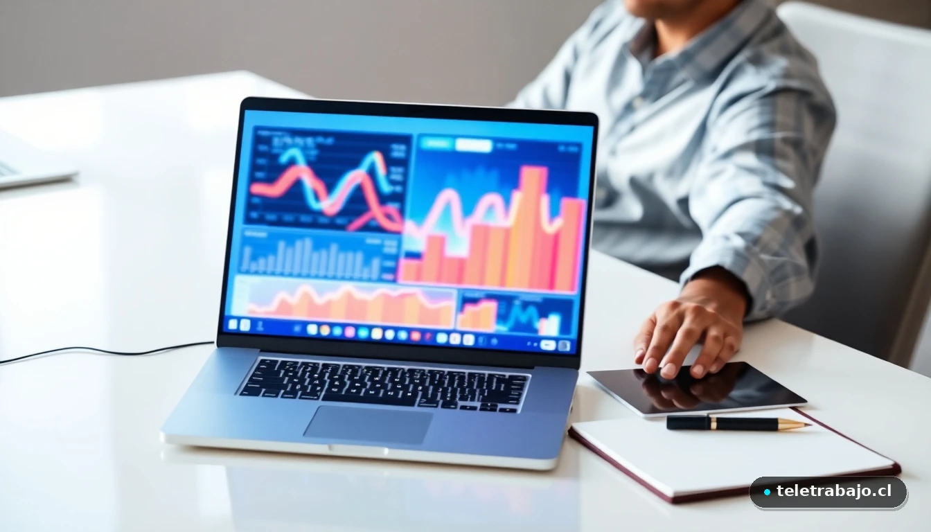 Escritorio moderno con análisis visual de datos sobre transición de propiedad empresarial y derechos laborales.