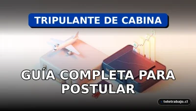 Guía completa para postular como tripulante de cabina en Chile, mostrando elementos profesionales de la aviación en un estilo corporativo abstracto.