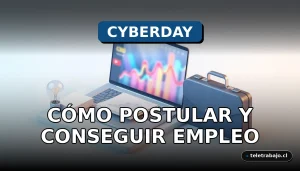 Postulación a vacantes de empleo en CyberDay 2026 con gráficos de datos abstractos en pantalla