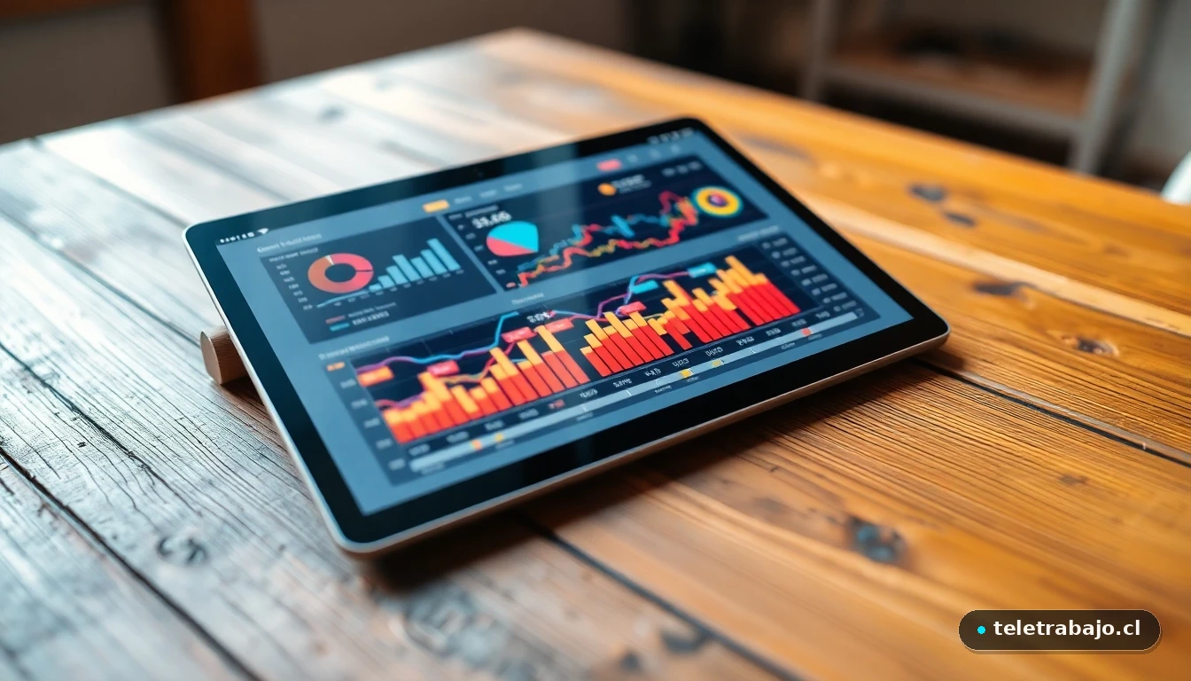 Análisis visual de datos y tendencias del mercado laboral minero en una pantalla moderna.