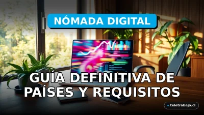 Guía para la Visa Nómada Digital 2026 con un portátil mostrando gráficos abstractos en un escritorio de madera junto a un pasaporte y plantas.