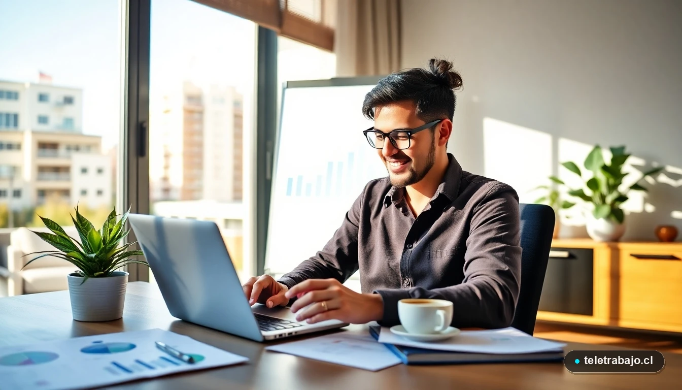 Autónomo chileno gestionando su salud financiera desde su oficina en casa con herramientas digitales