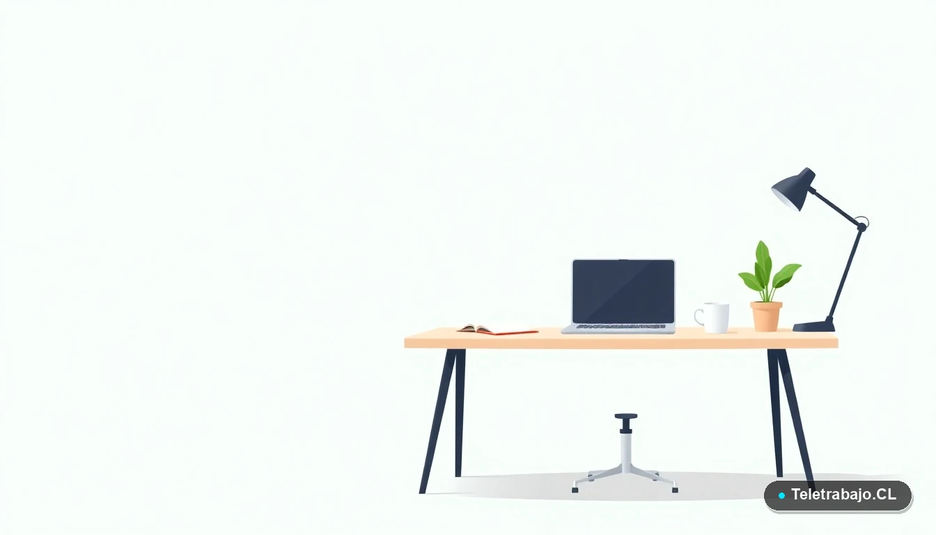 Escritorio moderno minimalista con laptop, cuaderno, taza de café y planta, en estilo de ilustración vectorial plana sobre fondo degradado menta, representando la organización financiera para autónomos.