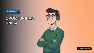 Ilustración vectorial plana de un trabajador remoto masculino, con fondo degradado azul y espacio negativo, representando las oportunidades laborales en Renault Valladolid para 2026.