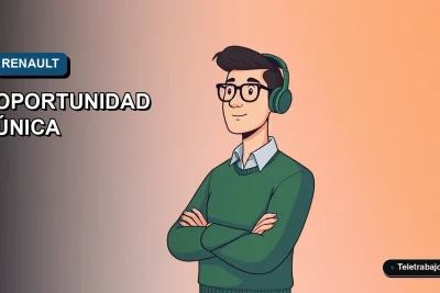 Ilustración vectorial plana de un trabajador remoto masculino, con fondo degradado azul y espacio negativo, representando las oportunidades laborales en Renault Valladolid para 2026.