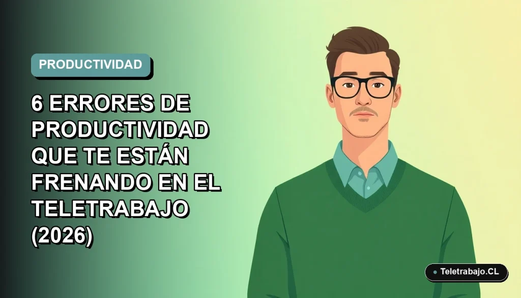 Ilustración plana corporativa de un trabajador remoto masculino con suéter verde, mirando pensativo, sobre fondo degradado azul verdoso. Espacio negativo a la izquierda.