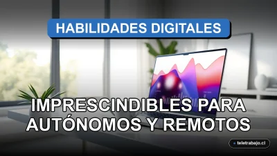 Un escritorio moderno de home office con laptop, café y plantas, representando las habilidades clave para trabajadores autónomos y remotos en 2026.