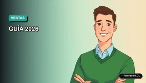 Ilustración vectorial plana de un vendedor exitoso en Chile, con fondo degradado moderno.