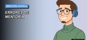 Ilustración vectorial plana corporativa de un trabajador masculino de tecnología, estilo moderno, sobre un fondo degradado azul. Representa el concepto de mentoría inversa.