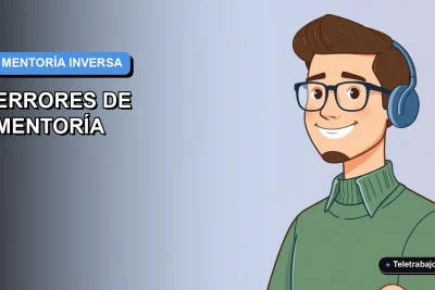 Ilustración vectorial plana corporativa de un trabajador masculino de tecnología, estilo moderno, sobre un fondo degradado azul. Representa el concepto de mentoría inversa.
