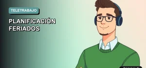 Ilustración vectorial plana de estilo Corporate Memphis de un trabajador masculino de teletrabajo con suéter verde, sobre un fondo degradado suave. Concepto de planificación laboral en días festivos.