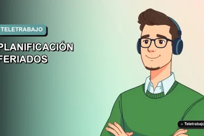 Ilustración vectorial plana de estilo Corporate Memphis de un trabajador masculino de teletrabajo con suéter verde, sobre un fondo degradado suave. Concepto de planificación laboral en días festivos.