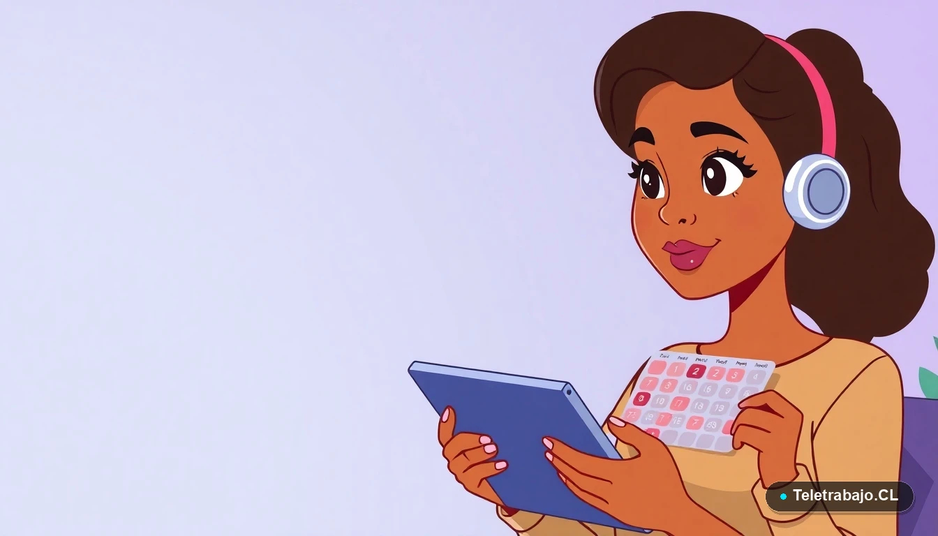 Mujer planificando días de teletrabajo en calendario de feriados legales chilenos