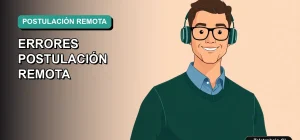 Ilustración vectorial plana y moderna de un trabajador remoto masculino, estilo Corporate Memphis, sobre un fondo degradado suave. Concepto para artículo sobre errores comunes al postular a trabajos remotos en Amazon Chile.