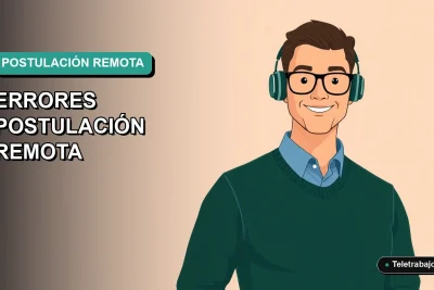 Ilustración vectorial plana y moderna de un trabajador remoto masculino, estilo Corporate Memphis, sobre un fondo degradado suave. Concepto para artículo sobre errores comunes al postular a trabajos remotos en Amazon Chile.