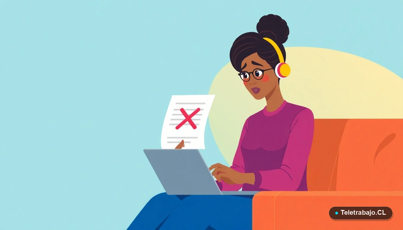 Mujer profesional detectando errores comunes en acuerdo de teletrabajo en Chile