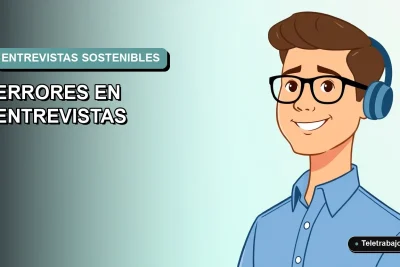 Ilustración plana corporativa de un trabajador masculino moderno con camisa azul, sobre un fondo degradado suave, representando una entrevista para un empleo sostenible.