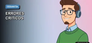 Ilustración vectorial plana de estilo Corporate Memphis de un trabajador masculino con lentes y suéter verde, sobre un fondo degradado azul, representando la solicitud del seguro de cesantía en Chile.