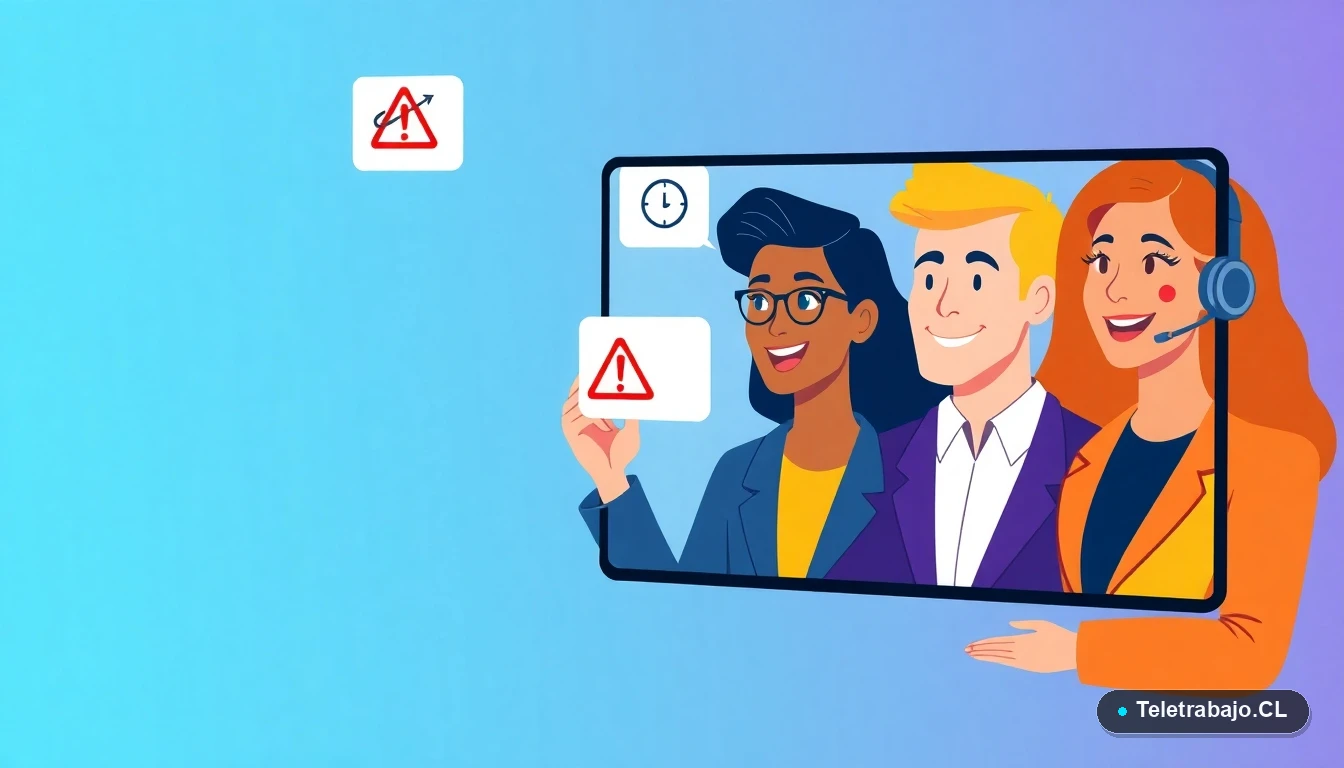 Ilustración de equipo remoto en Chile cometiendo errores comunes en videollamada