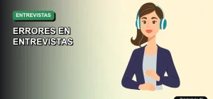 Ilustración vectorial plana de estilo Corporate Memphis de una mujer profesional con blusa azul y cabello recogido, sobre un fondo degradado verde marino y blanco. Representa una entrevista de trabajo remota.