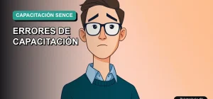 Ilustración vectorial plana de estilo premium que representa un error crítico en la capacitación SENCE de teletrabajo, con un fondo de gradiente suave y espacio negativo.