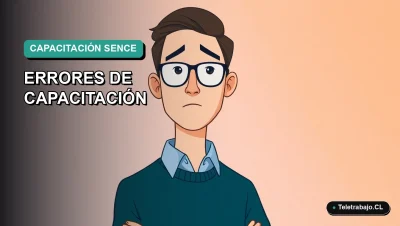 Ilustración vectorial plana de estilo premium que representa un error crítico en la capacitación SENCE de teletrabajo, con un fondo de gradiente suave y espacio negativo.