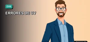 Ilustración plana corporativa de un trabajador profesional masculino con camisa azul, sobre fondo degradado verde azulado, representando el tema de errores en currículums y sistemas ATS en Chile.