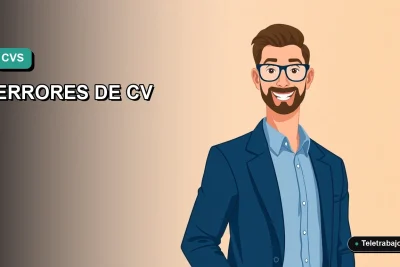 Ilustración plana corporativa de un trabajador profesional masculino con camisa azul, sobre fondo degradado verde azulado, representando el tema de errores en currículums y sistemas ATS en Chile.