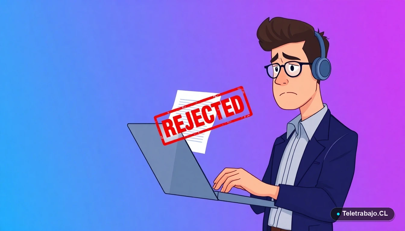 Persona en Chile viendo su curriculum vitae rechazado por un sistema ATS en una laptop