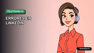 Ilustración vectorial plana de estilo premium que muestra a una mujer teletrabajadora chilena, con un fondo de gradiente suave, representando los errores comunes en el perfil de LinkedIn.