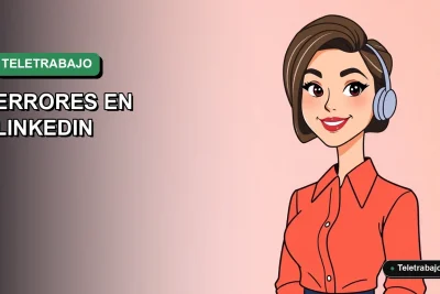Ilustración vectorial plana de estilo premium que muestra a una mujer teletrabajadora chilena, con un fondo de gradiente suave, representando los errores comunes en el perfil de LinkedIn.